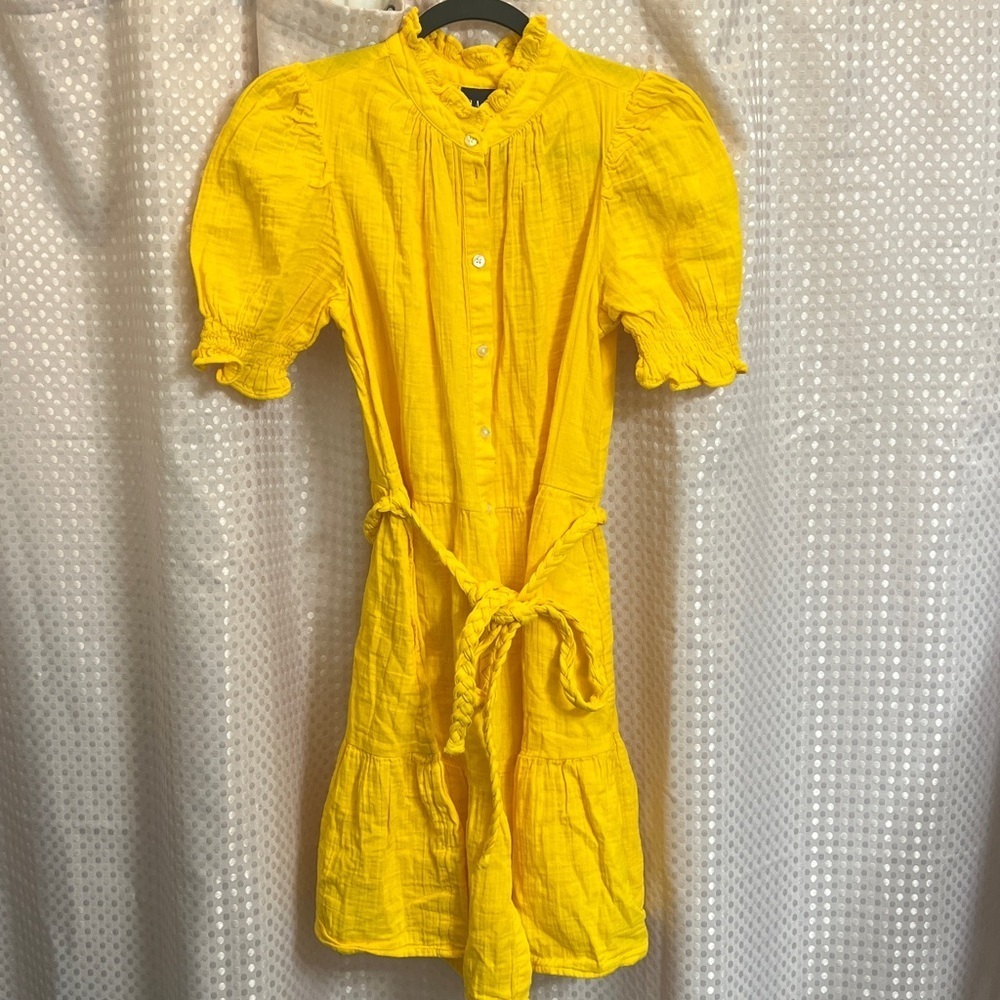 Gap new Gauze Crinkle yellow Dress Sz S Tall summer coastal wedding - Picture 4 of 10